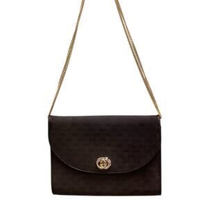 Vintage Gucci Purse Women’s One Size Canvas And Leather Trim Gold Chain Black